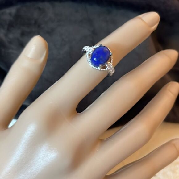 NWT LAPIS LAZULI &Simulated Diamond 925 Sterling Silver Ring 6 - Picture 9 of 14